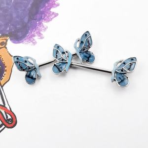 Vente en gros de bijoux de piercing corporel en acier chirurgical 316L : anneaux de téton papillon et barbells lumineux - Product Image 3