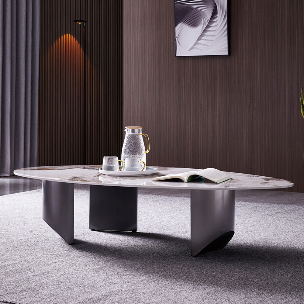 金属边和大理石圆形咖啡现代餐桌