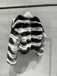 Manteau pour femme en laine réaliste importée de <span class=keywords><strong>France</strong></span>, tricot dense et doux, en fourrure de lapin rex et de chinchilla - Product Image 5