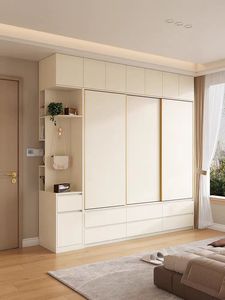 Armoire spacieuse à portes coulissantes, <span class=keywords><strong>étagère</strong></span>s latérales ouvertes, tiroirs supérieurs, écologique, autoportante, moderne, <span class=keywords><strong>pour</strong></span> <span class=keywords><strong>chambre</strong></span> à coucher - Product Image 4