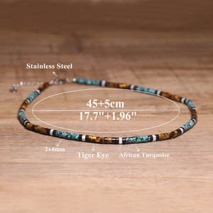 ボヘミアンスタイルステンレススチールネックレス女性用タイガーアイアフリカンターコイズビードチョーカーラックエネルギーストーンネックレス男性用 - Product Image 4
