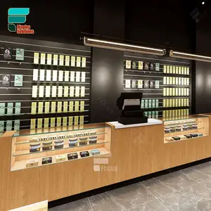 Factory Custom Unique Marble Counter Display Modern Led Light Glass Wood Showcase Cigarette Shelving Tobacco Wall Metal Stands