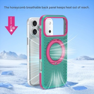 Étui de téléphone magnétique de luxe mat avec trous de dissipation thermique pour iPhone 18 17 Pro Max avec protection à 360° °   Support de téléphone en métal avec anneau et coque de protection - Product Image 2