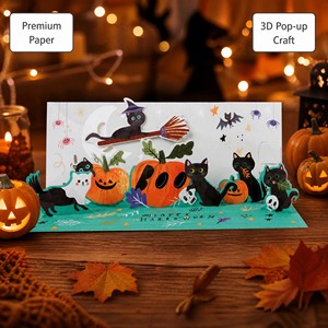Tarjeta de Felicitación Pop-Up de Halloween con Diseño de Gato Negro, Calabaza y Murciélago, Tarjeta Decorativa de Papel para Ventana del Hogar, Regalo para Fiestas - Product Image 2