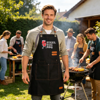 Tabliers de chef en toile de coton à bretelles croisées pour hommes et femmes avec grandes poches, résistants aux UV, prêts pour la grillade en extérieur et la cuisine
