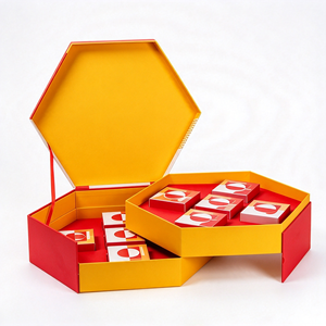 Boîte cadeau hexagonale pliable en carton rigide personnalisée avec un plan de rangement en couches pour les cadeaux d'entreprise, boîte cadeau hexagonale - Product Image 1