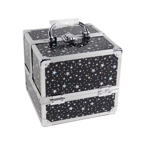 Estuche maletín de aluminio con cielo estrellado abierto doble, bolsa de cosméticos Itb, estuche de maquillaje de tocador, bolsa de cosméticos de viaje portátil con logotipo personalizado - Product Image 1