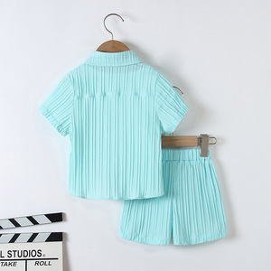 Completo Estivo Elegante per Bambino, Camicia a Maniche Corte e Pantaloncini in Tinta Unita, Abbigliamento Formale per Bambini - Product Image 4