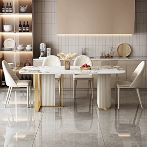 Hot bán đồ nội thất sang trọng hình chữ nhật bàn ăn da vàng khung Slate Top bảng nhà hàng khách sạn Dinning bảng thiết lập cho <span class=keywords><strong>6</strong></span> - Product Image 6