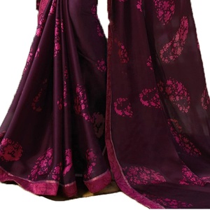 Sexy Silk Sari Georgette Chiffon Fabric Indian Women Party Wear Wedding Lace Border Stone Work Modern Design Wholesale Saree - Product Image 3