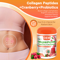 Poudre de collagène 5 en 1 avec probiotiques à la canneberge pour l'hydratation de la peau et la santé intestinale, formule personnalisée OEM, complément alimentaire avec étiquette