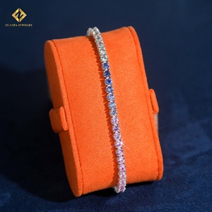 ZUANFA JEWELRY Tennis Bracelet <b>Rainbow</b> Color Corundum 925 Silver Women's Classic 3MM Round Brilliant Cut Bracelets - Product Image 5
