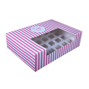 Pink Striped Pattern Printed <strong>Mini</strong> Custom Wedding 12 Hole Cupcake Box/Cardboard Paper Packing Food <strong>Cake</strong> <strong>Boxes</strong> - Product Image 2