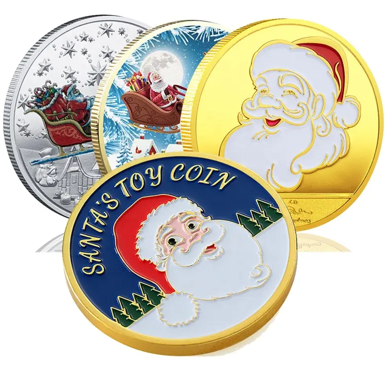 Металлический подарок на заказ для детей, Санта-золотая монета с рождественскими пожеланиями