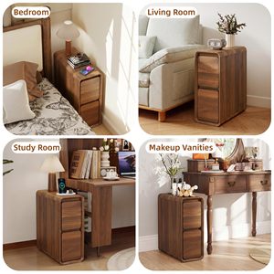 Mid Century Modern Small Nightstands with 2 Drawers, Slim 2 Drawer Dresser <strong>Skinny</strong> <strong>Bedside</strong> <strong>Table</strong>, Wooden End <strong>Table</strong> for Small - Product Image 5