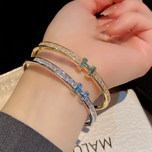 H Luxury Fashion Minimalist Square Diamond Letter 18K Gold Bangle Colorfast <b>Copper</b> With Zircon Inlay Women's Jewelry - Product Image 1