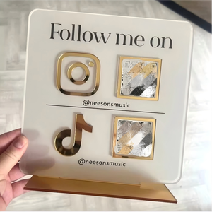 Letrero Comercial de Acrílico y Metal con Logotipo Personalizado en Dorado, Exhibición para Tienda, Contacto Social en <span class=keywords><strong>Instagram</strong></span> y <span class=keywords><strong>Facebook</strong></span>, Apertura de Nueva Tienda - Product Image 5