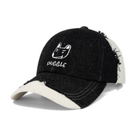 Gorra de béisbol vintage con bloques de color y empalmes de mezclilla, gorra trucker bordada de copa suave para circunferencias de cabeza grandes, sombrero para el sol al aire libre OEM