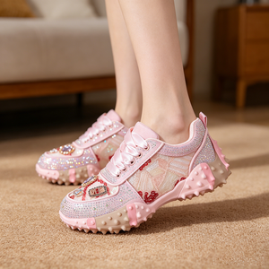 Luxury Rhinestone Chunky Sneakers <strong>Women</strong> Embroidered Lace Platform Casual Shoes Crystal <strong>Trainers</strong> - Product Image 5