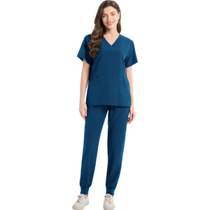 V Neck Elastic <b>Scrub</b> Suit Split Set Unisex Moisture Wicking Hospital Uniforms For Nurses Doctors - Product Image 5