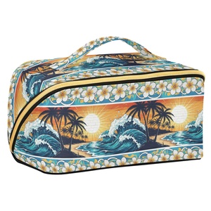 กระเป๋าเครื่องสำอางพกพาลายดอกลีลาวดี ขนาดใหญ่ ซิปเปิดกว้างสีทอง สำหรับผู้หญิง พร้อมพิมพ์ลายตามสั่งและโลโก้ - Product Image 1