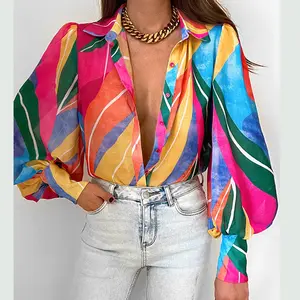 Enyen blusa feminina folgada, novo estilo de outono, estampa casual, manga comprida, feminina, 2023