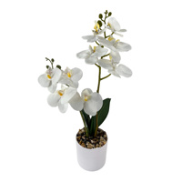 Hoogwaardige witte kunststof vlinderorchidee 17 inch gepotte bloem met stenen, milieuvriendelijke decoratie voor koffieshop, bruiloft en huis.