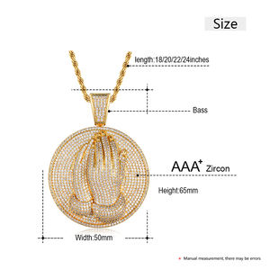 Lüks Hip Hop tarzı rapçi jewmen pirinç <span class=keywords><strong>Mrice</strong></span> kaplamalı Cz elmas dua eller kolye kolye hediye erkekler için - Product Image 6