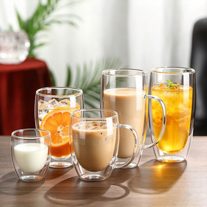แก้วกาแฟสอ<span class=keywords><strong>ง</strong></span>ชั้นแบบใสพร้อมหูจับ ขนาด 80-450 มล. สำหรับลาเต้ เอสเพรสโซ ชา  (แบบสั่<span class=keywords><strong>ง</strong></span>ทำได้) - Product Image 1