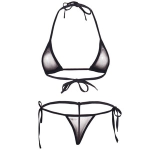 Lingerie sexy, maillot de bain dos nu en résille transparente, string trois points, vêtements de détente. - Product Image 1