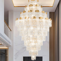 Grand lustre LED en cristal K9 doré, réglable en hauteur et à intensité variable, pour entrée de villa, hall, escalier, banquet, hôtel, éclairage suspendu