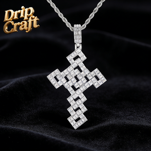 Pingente de Cobre Banhado a Ouro com Zircônia e Cruz, Pode Ser Encaixado em Corrente de Pedra Única, Unissex - Product Image 3