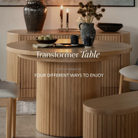 Table à manger extensible en bois massif de frêne, design européen style ferme, 115 cm de diamètre, moderne pour petit appartement, avec banc rectangulaire