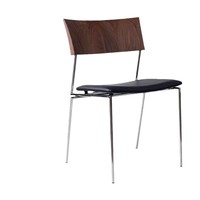 Chaise de salle à manger de style italien rétro de luxe épaissie, en acier inoxydable, avec accoudoirs en cuir véritable noir et assise rembourrée noire