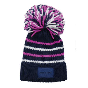 Bonnet de ski <span class=keywords><strong>d</strong></span>'hiver en tricot rayé en laine islandaise personnalisé avec pompon arc-en-ciel, grand bonnet à pompon en crochet avec logo personnalisé - Product Image 3