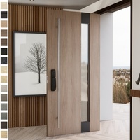 Porte d'entrée en bois massif de style américain moderne BASEN, anti-effraction, serrure multipoints, garantie 5 ans, extérieur, hôtel, appartement
