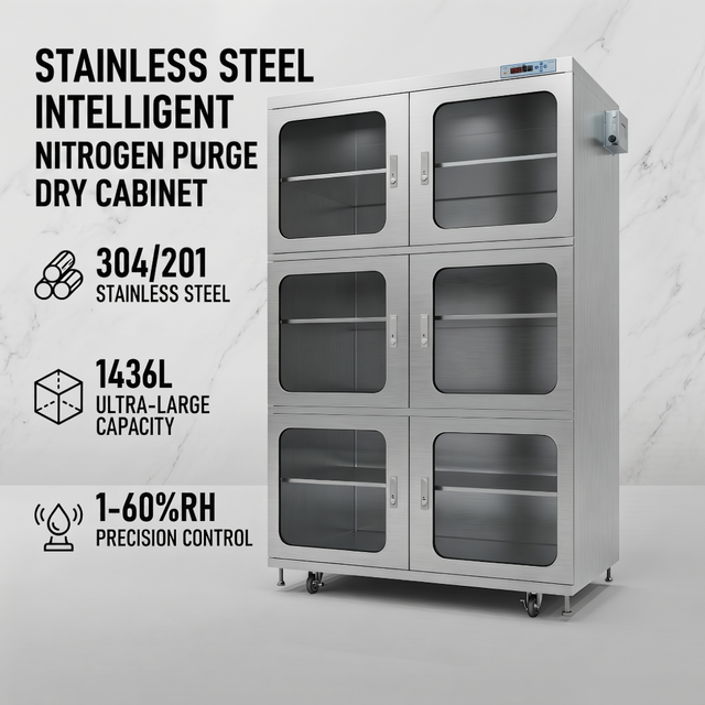 KEXING 1436L Stainless Steel Antistatic Industrial Nitrogen Storage Cabinet 1200x710x1910mm Laboratory Workshop Warehouse