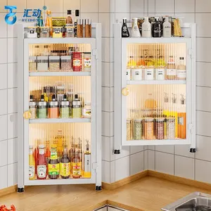3/4 layerwall mounted kitchen storage shelf spice racks oil glass storage jar corner with door storage holders & racks
