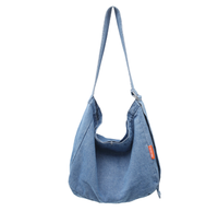 Sac de sport en jean personnalisé style Normcore/Minimaliste, décontracté, bleu, pour filles, étudiantes, avec fermeture éclair, pliable
