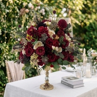 FB-N08 Sphère de fleurs artificielles superposées, Hortensia rouge et verdure mixte, pour Fête de fiançailles, Magasin de détail