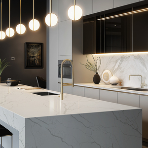 Runpin tấm lớn đánh bóng đá thạch anh nhân tạo 1600x3200mm tấm Tường tấm nhà bếp hiện đại bàn Vanity Tops bảng Tops - Product Image 6