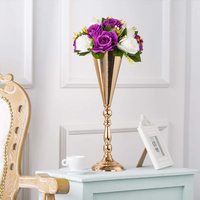 Vase trompette de luxe de haute qualité, support de centre de table pour réception de mariage avec arrangement floral en fil métallique