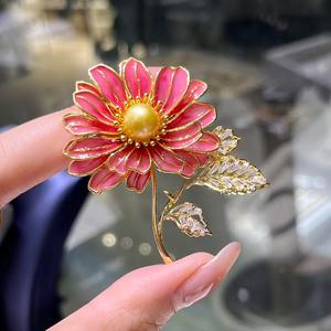 Broche Floral de Alta Gama para Mujer, Estilo Coreano, Exquisito, Dulce, Versátil, con Efecto de Goteo de Aceite, Elegante y Moderno - Product Image 1