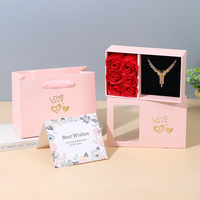 Boîte à bijoux de luxe en gros, coffret cadeau floral, ensemble complet, boîte à bijoux pour la Saint-Valentin avec sac pour collier avec couvercle transparent
