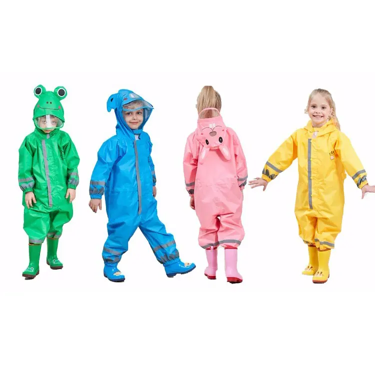 customise branded polyster pvc fashion waterproof reflective baby kids raining rain coats