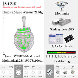 Glow in the Dark serie Hiphop gioielli regalo 925 in <span class=keywords><strong>argento</strong></span> Sterling VVS Moissanite diamante ghiacciato <span class=keywords><strong>collana</strong></span> con ciondolo re <span class=keywords><strong>leone</strong></span> - Product Image 6