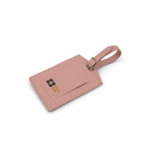 Étiquette de bagage en cuir PU avec logo personnalisé, étiquette de nom pour bagages de voyage, cadeau promotionnel d'entreprise, couleur rose foncé ou personnalisée - Product Image 1