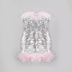 Mujeres Sexy Bustier Slim <span class=keywords><strong>Lentejuelas</strong></span> Falda Cintura-adelgazamiento Avestruz Pluma Mini <span class=keywords><strong>Vestido</strong></span> de tubo - Product Image 5