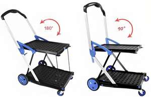 Chariots pliables à deux niveaux multifonctionnels en plastique de chariot à provisions avec les paniers pliables - Product Image 2
