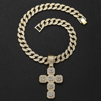 Nouvelle chaîne cubaine de 15mm de largeur avec alliage et strass Hip Hop Big Cross Pendant Necklace